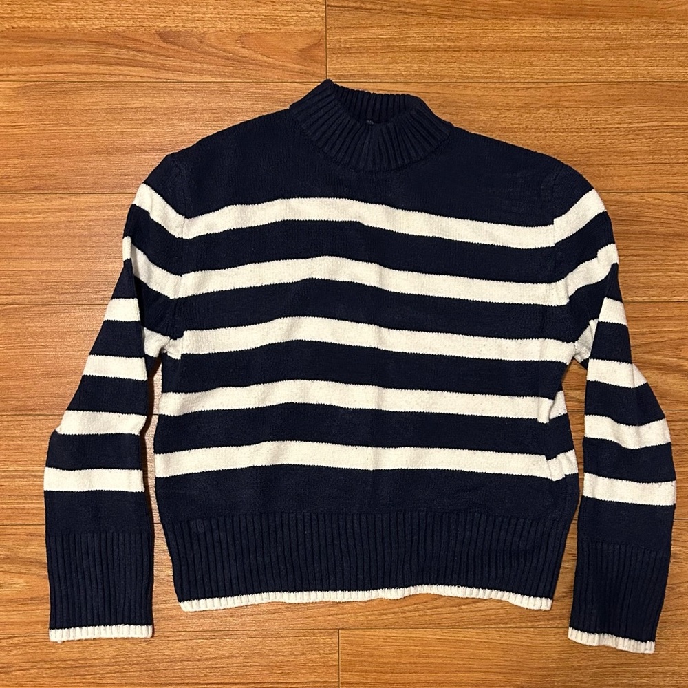 Navy and White Striped Women's Sweater